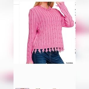 Zenana Outfitters Fuchsia Cable Knit Sweater